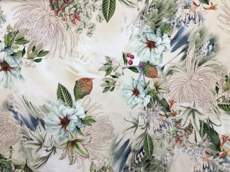 Neue Kollektion 21 Frhsommer Leinen-Gemisch mit groem Blumen-Muster