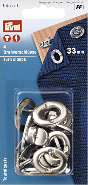 Prym Drehverschlsse 33 mm, Messing silberfarbig 545510